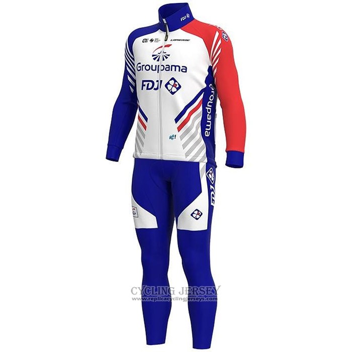 2020 Cycling Jersey Groupama-FDJ White Deep Blue Red Long Sleeve And Bib Tight